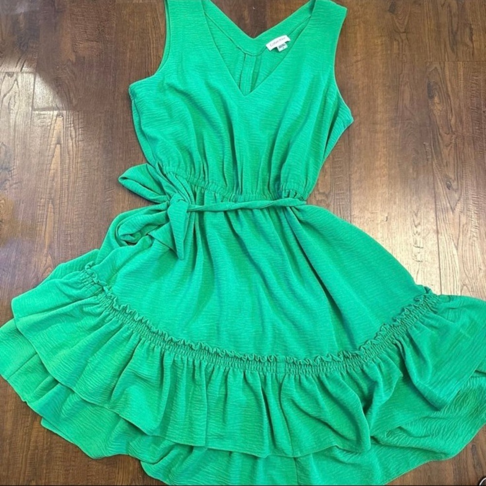 Calvin Klein Spring Tiered Bright Green Dress